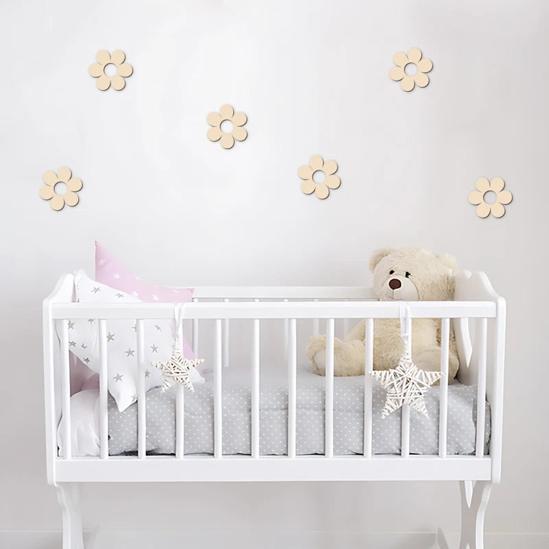 Wooden Flower Wood Cutouts Flowers Wooden Decor Reusable Wall Decor Wall Art For DIY Unfinished Craft Baby Room Wall Decorations