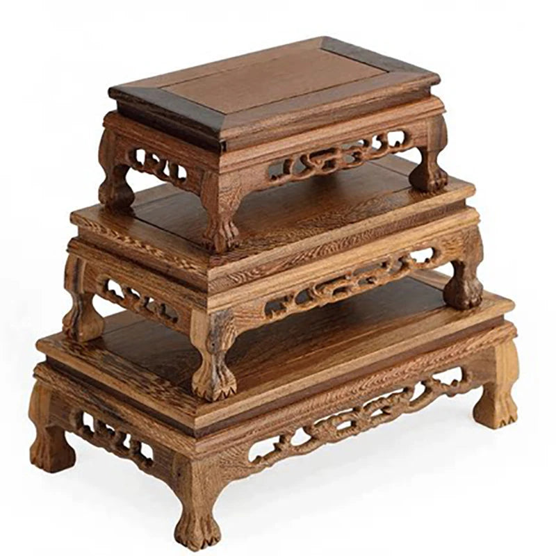 Natural Solid Wood Base for Figurines Statues Stone Bonsai Crafts Wooden Pedestal Display Stand Teapot Tea Pet Plate Vase Base