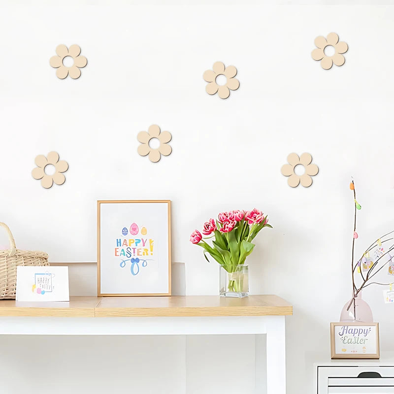 Wooden Flower Wood Cutouts Flowers Wooden Decor Reusable Wall Decor Wall Art For DIY Unfinished Craft Baby Room Wall Decorations