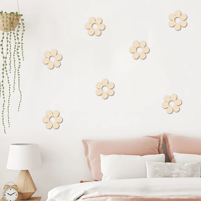 Wooden Flower Wood Cutouts Flowers Wooden Decor Reusable Wall Decor Wall Art For DIY Unfinished Craft Baby Room Wall Decorations