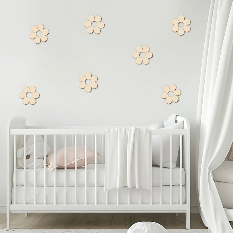 Wooden Flower Wood Cutouts Flowers Wooden Decor Reusable Wall Decor Wall Art For DIY Unfinished Craft Baby Room Wall Decorations