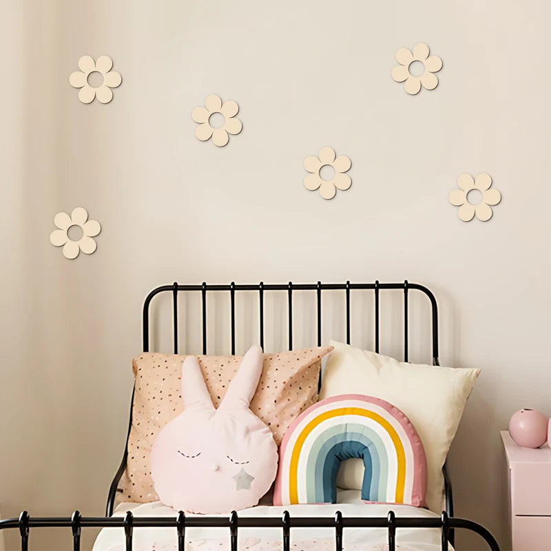 Wooden Flower Wood Cutouts Flowers Wooden Decor Reusable Wall Decor Wall Art For DIY Unfinished Craft Baby Room Wall Decorations
